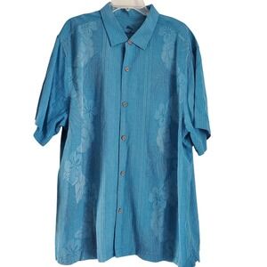 Tommy Bahama Shirt Mens 2XL Silk Floral Hawaiian Button Up Camp Casual Summer